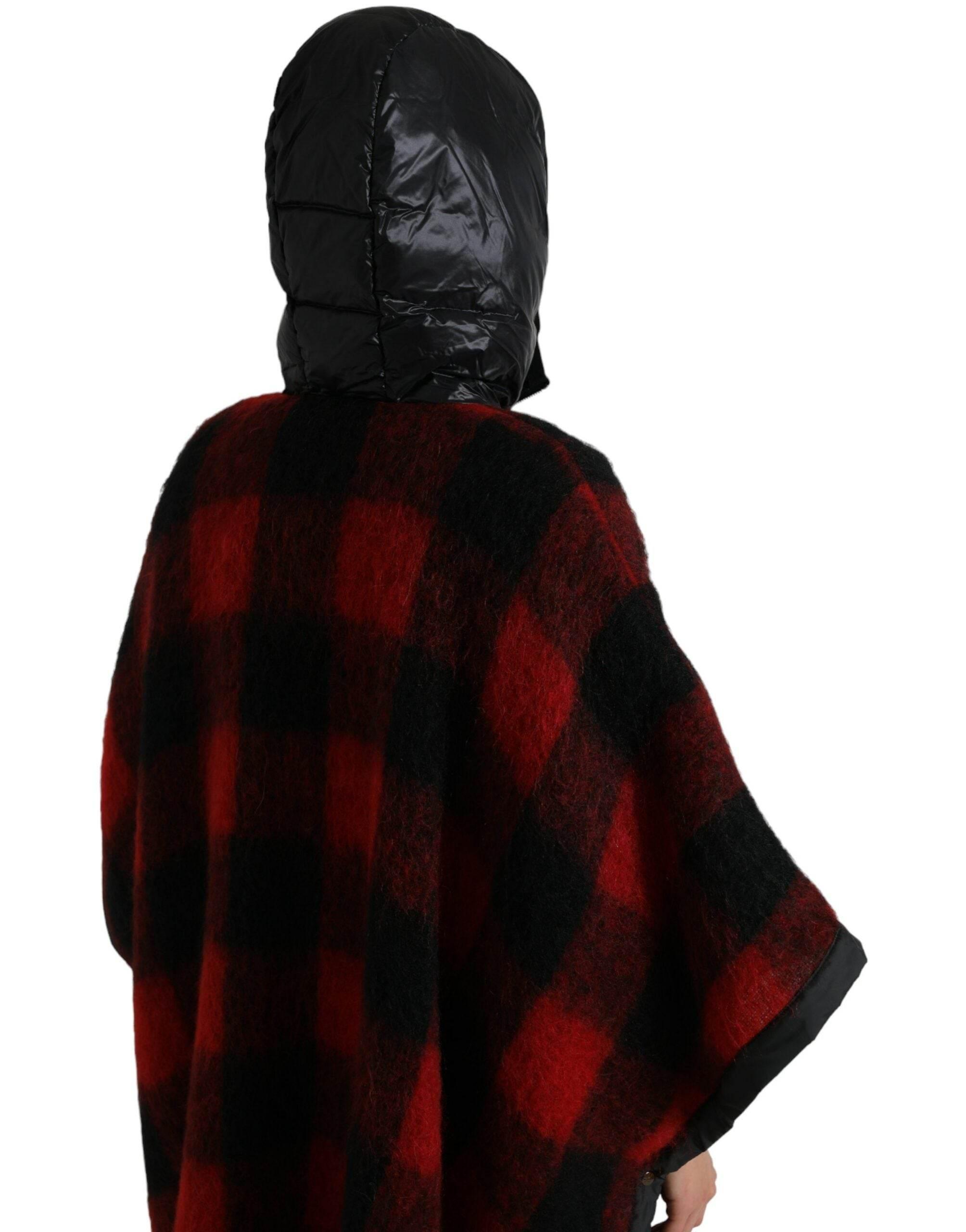 Dolce & Gabbana Black Red Buffalo Check Hooded Poncho Jacket - Hilstor