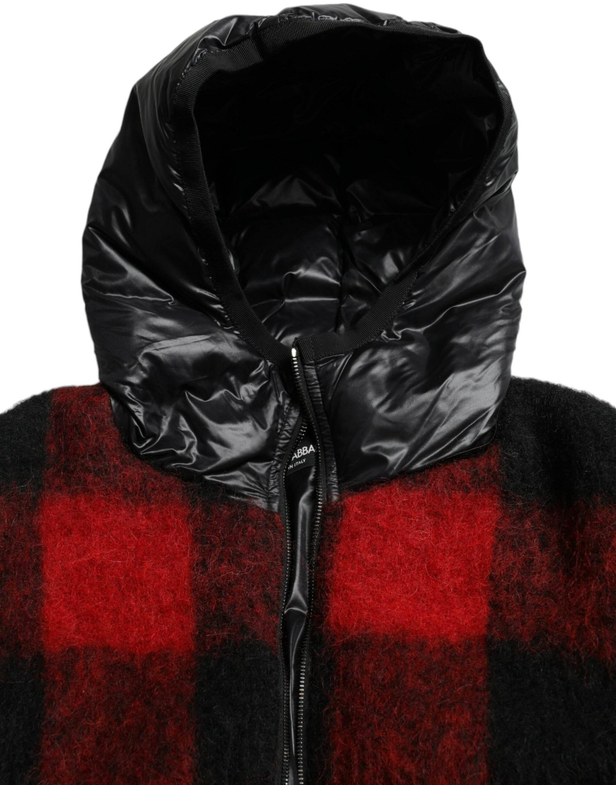 Dolce & Gabbana Black Red Buffalo Check Hooded Poncho Jacket - Hilstor