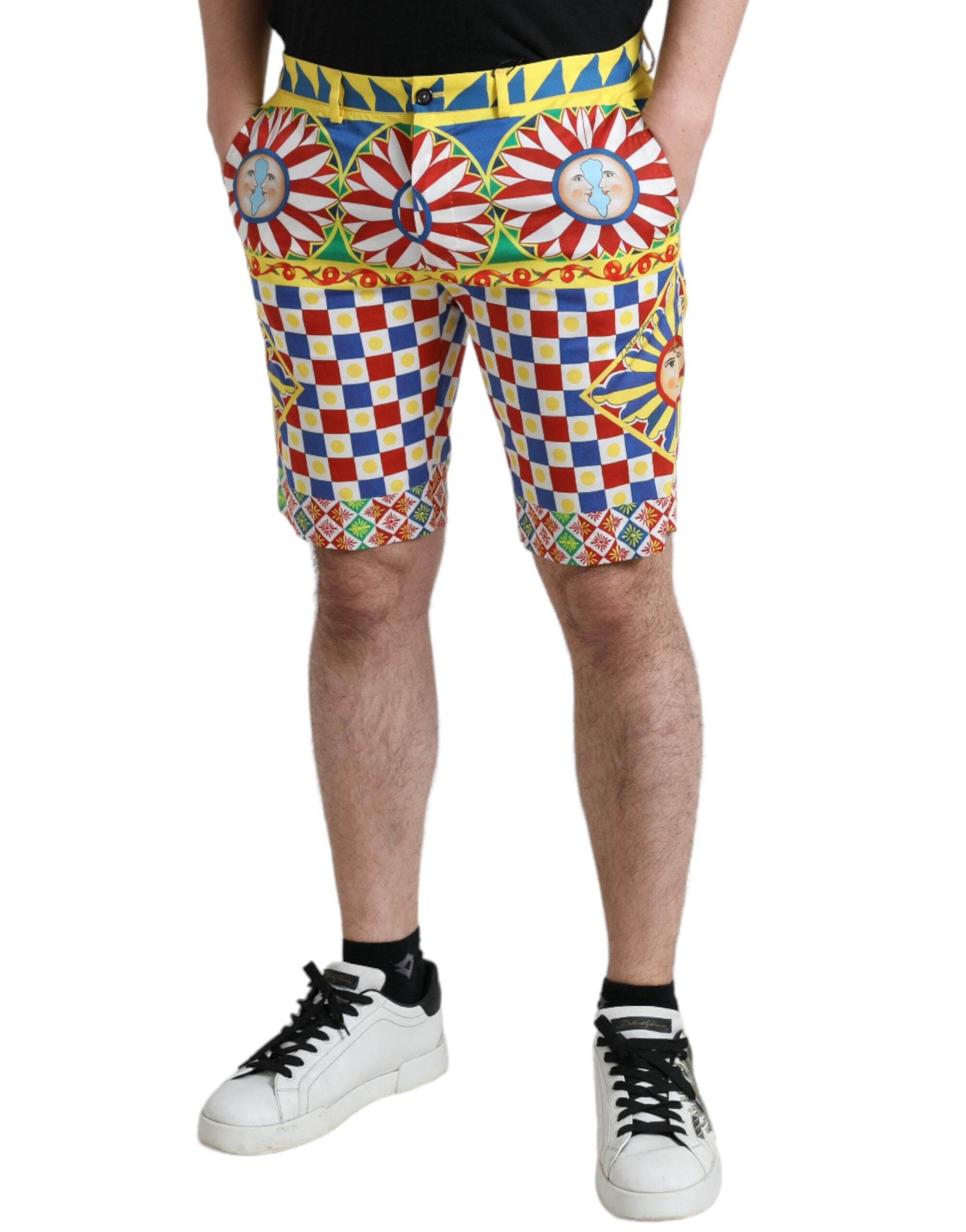 Dolce & Gabbana Multicolor Carretto Print Men Bermuda Shorts - Hilstor