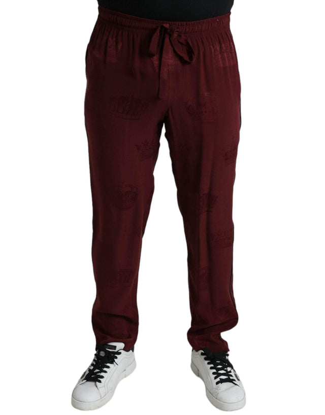 Dolce & Gabbana Maroon Crown Pattern Silk Pajama Pants - Hilstor