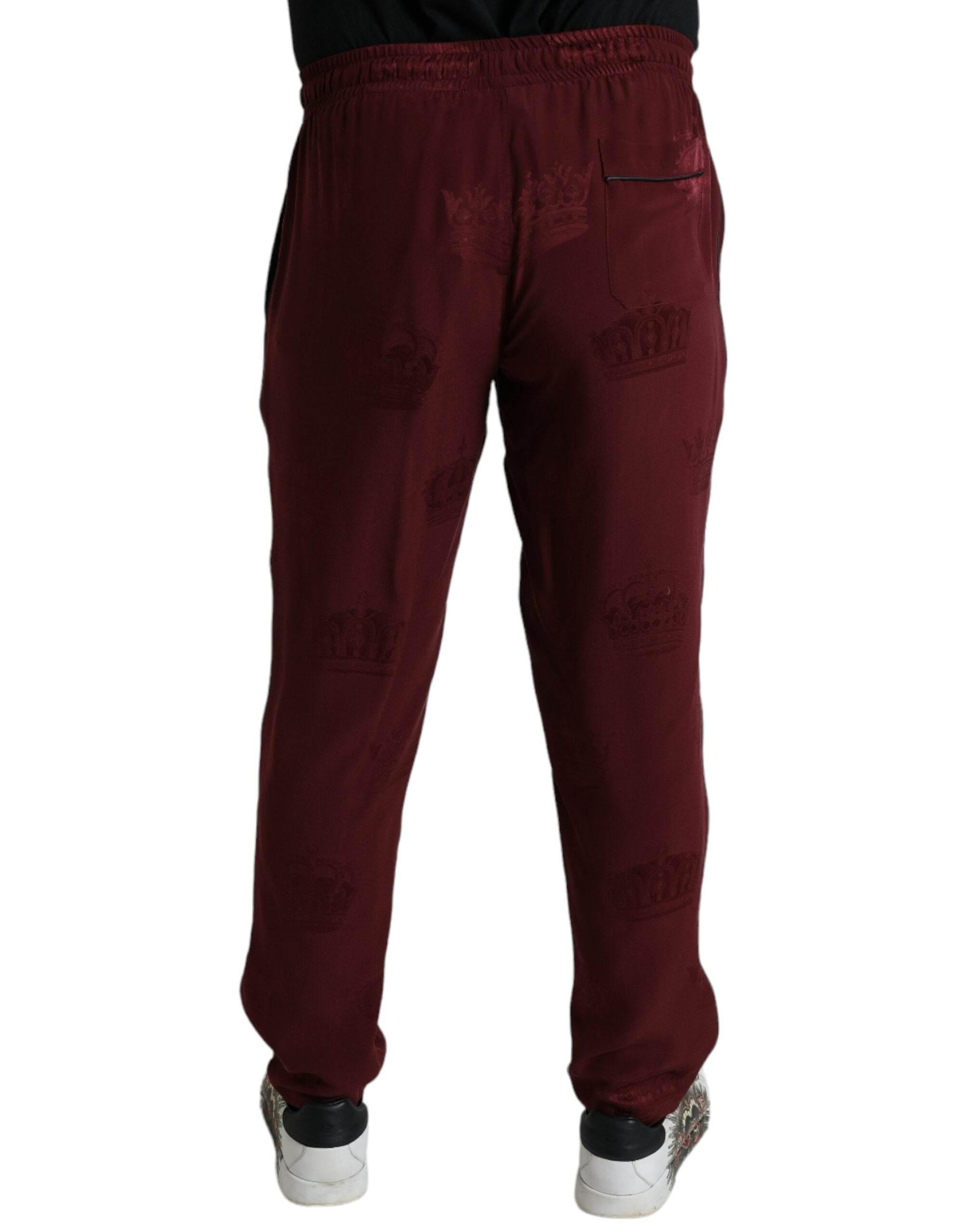 Dolce & Gabbana Maroon Crown Pattern Silk Pajama Pants - Hilstor