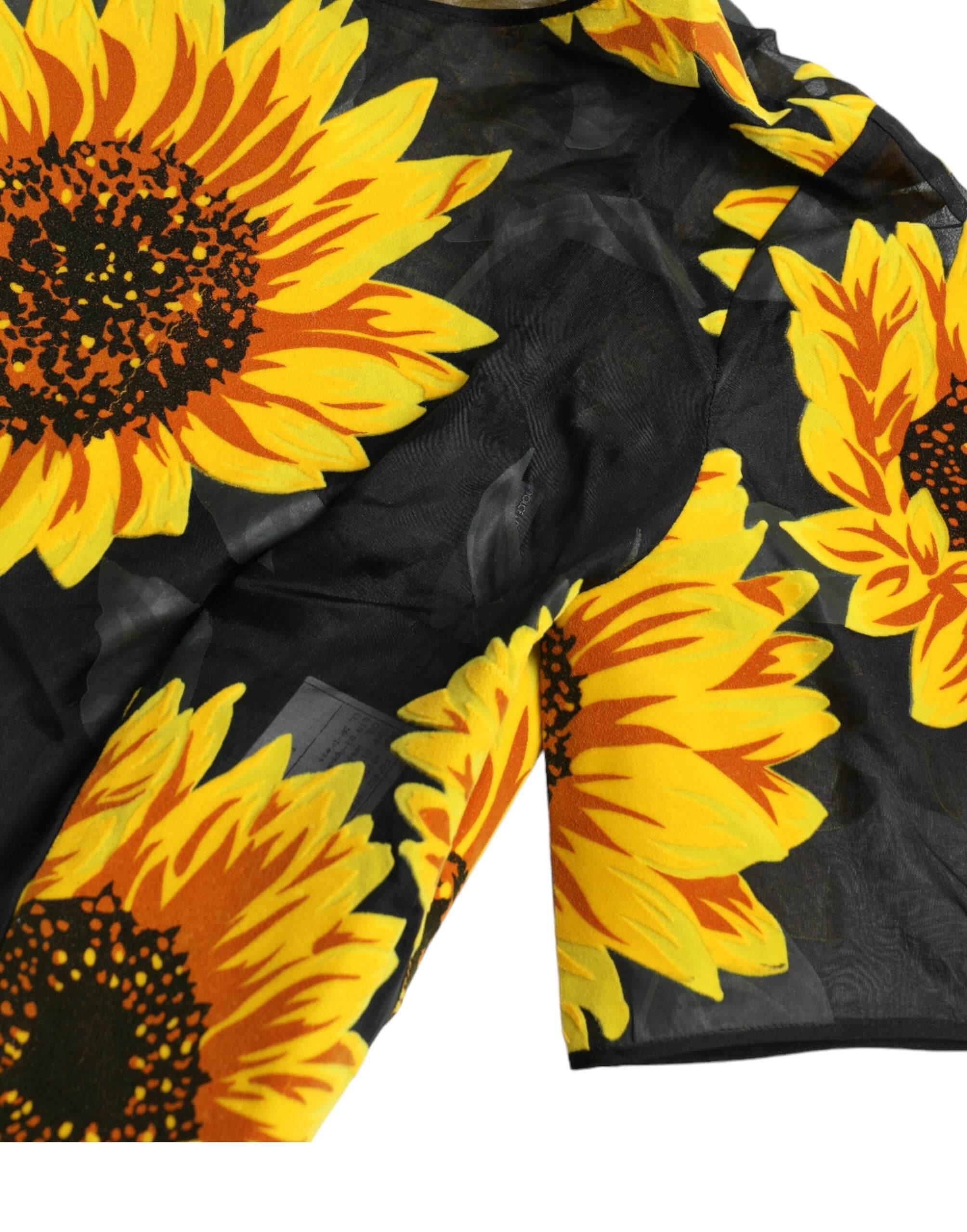 Dolce & Gabbana Black Sunflower Print Nylon A-line Midi Dress - Hilstor