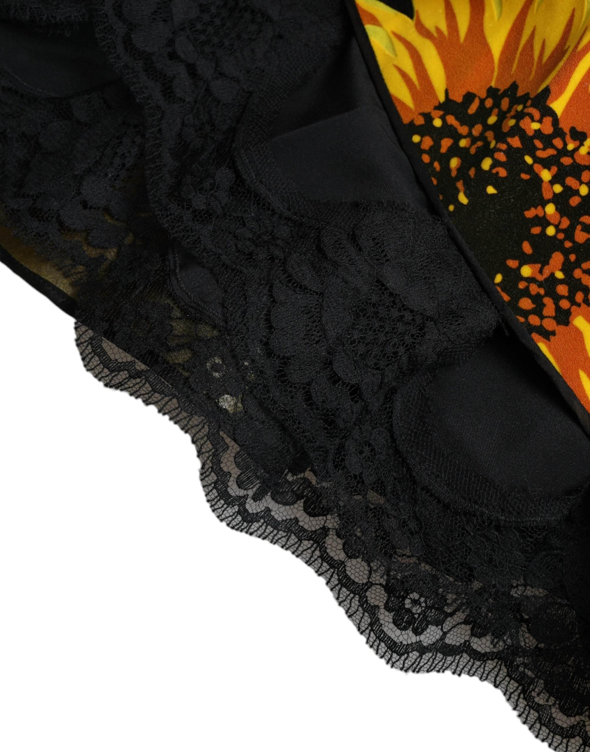 Dolce & Gabbana Black Sunflower Print Nylon A-line Midi Dress - Hilstor