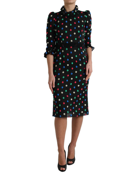 Dolce & Gabbana Black Polka Dot Ruffle Cotton Midi Dress - Hilstor