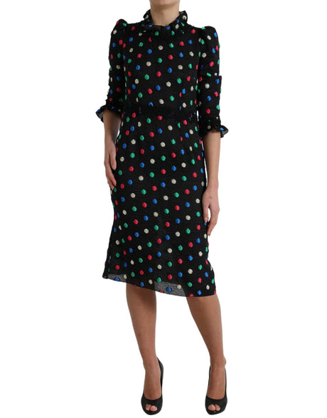 Dolce & Gabbana Black Polka Dot Ruffle Cotton Midi Dress - Hilstor