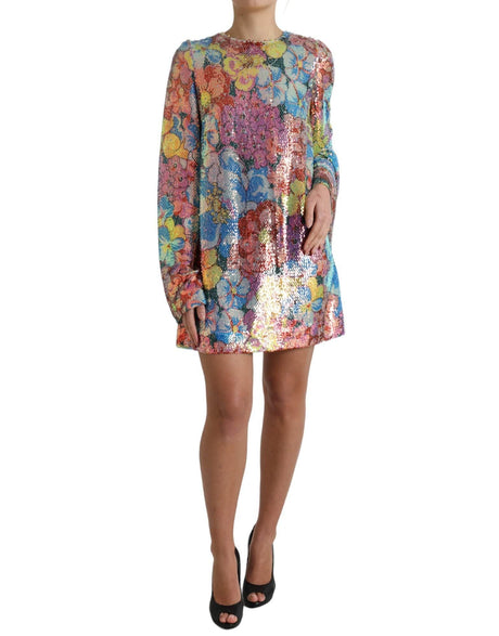 Dolce & Gabbana Elegant Floral Sequined Mini Dress - Hilstor