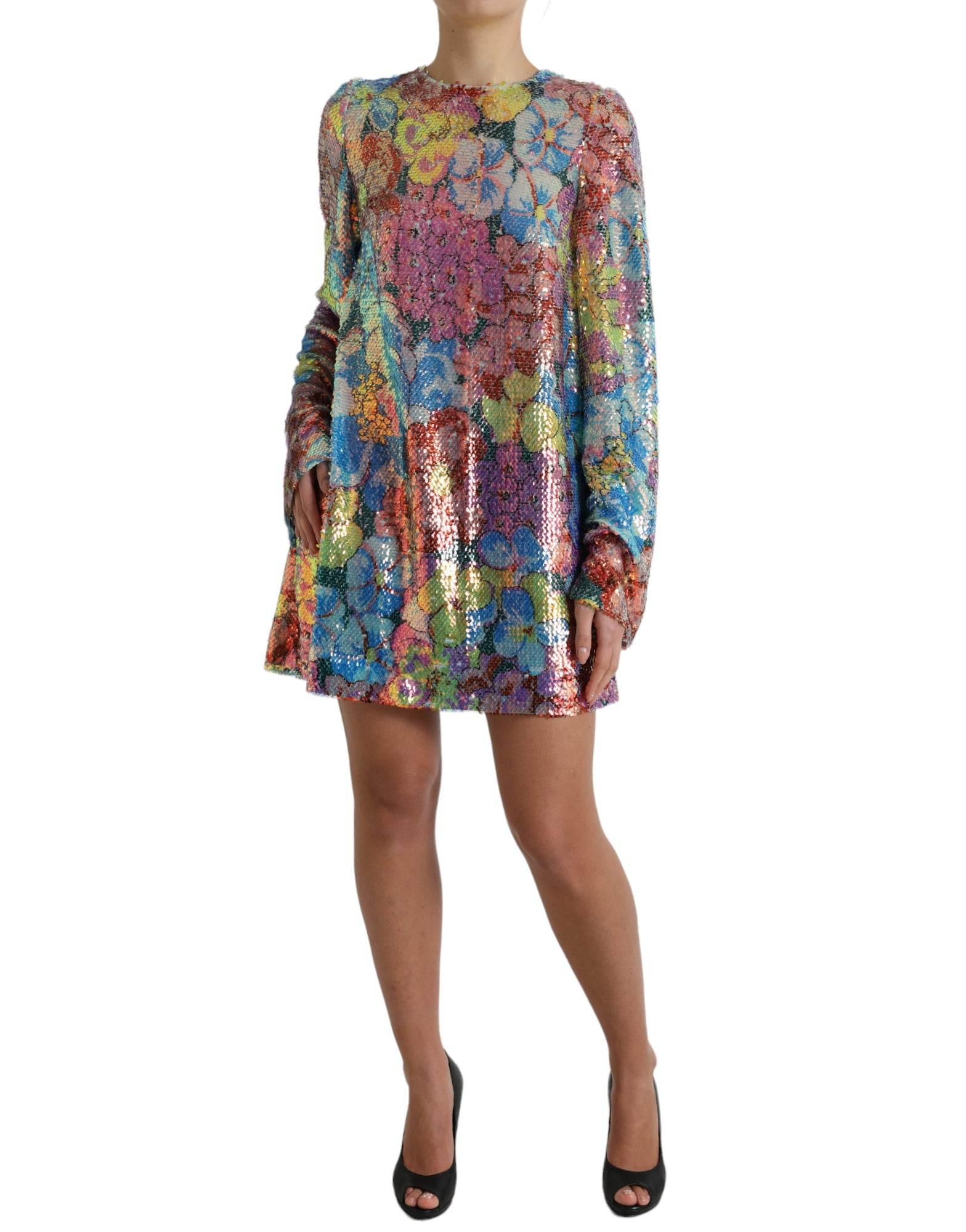Dolce & Gabbana Elegant Floral Sequined Mini Dress - Hilstor