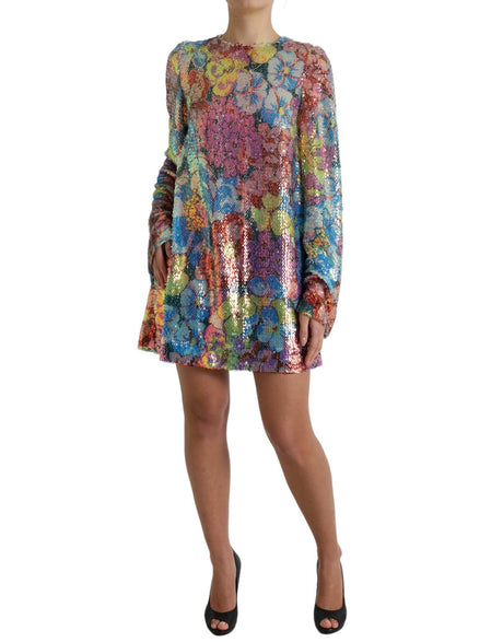 Dolce & Gabbana Elegant Floral Sequined Mini Dress - Hilstor
