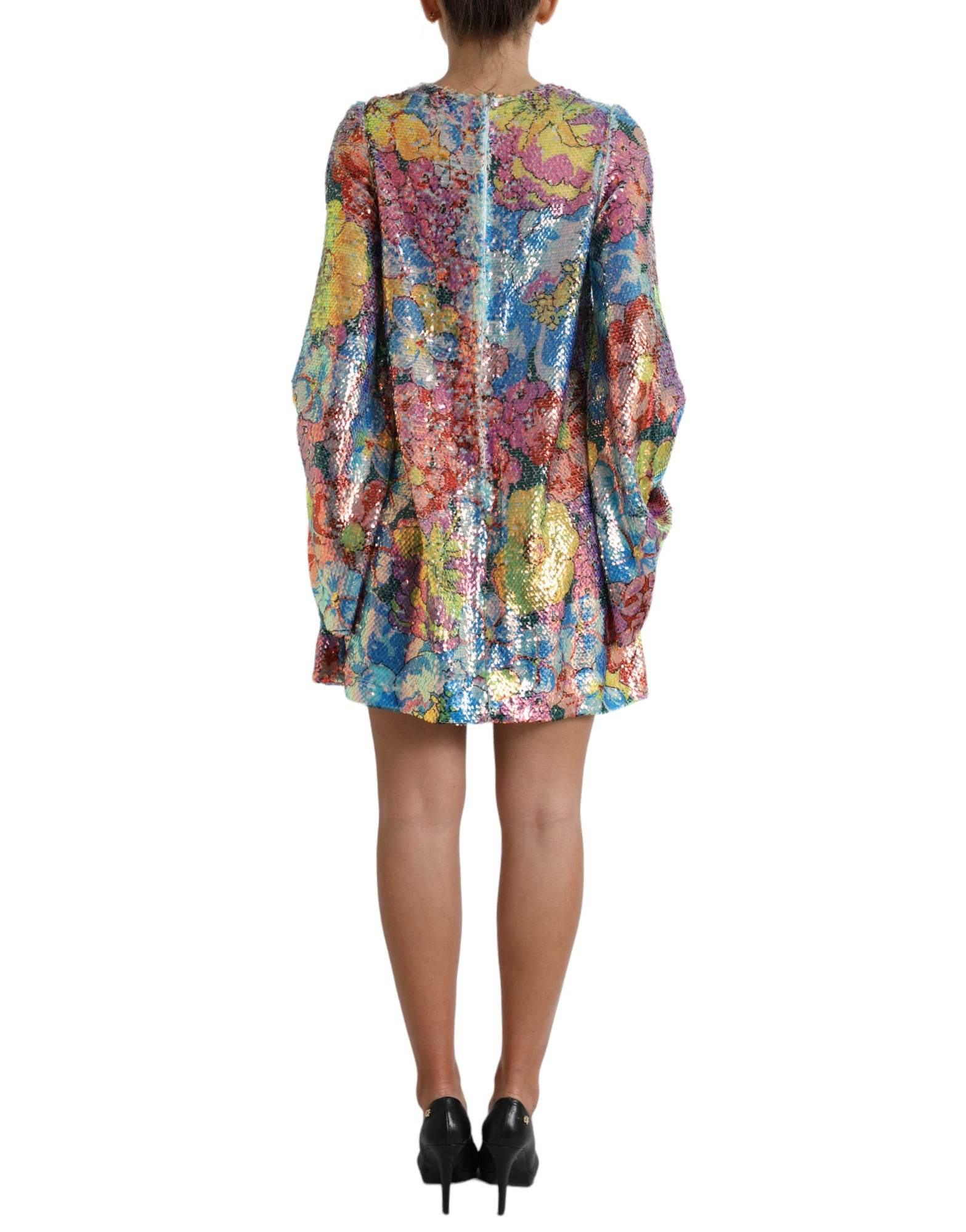 Dolce & Gabbana Elegant Floral Sequined Mini Dress - Hilstor