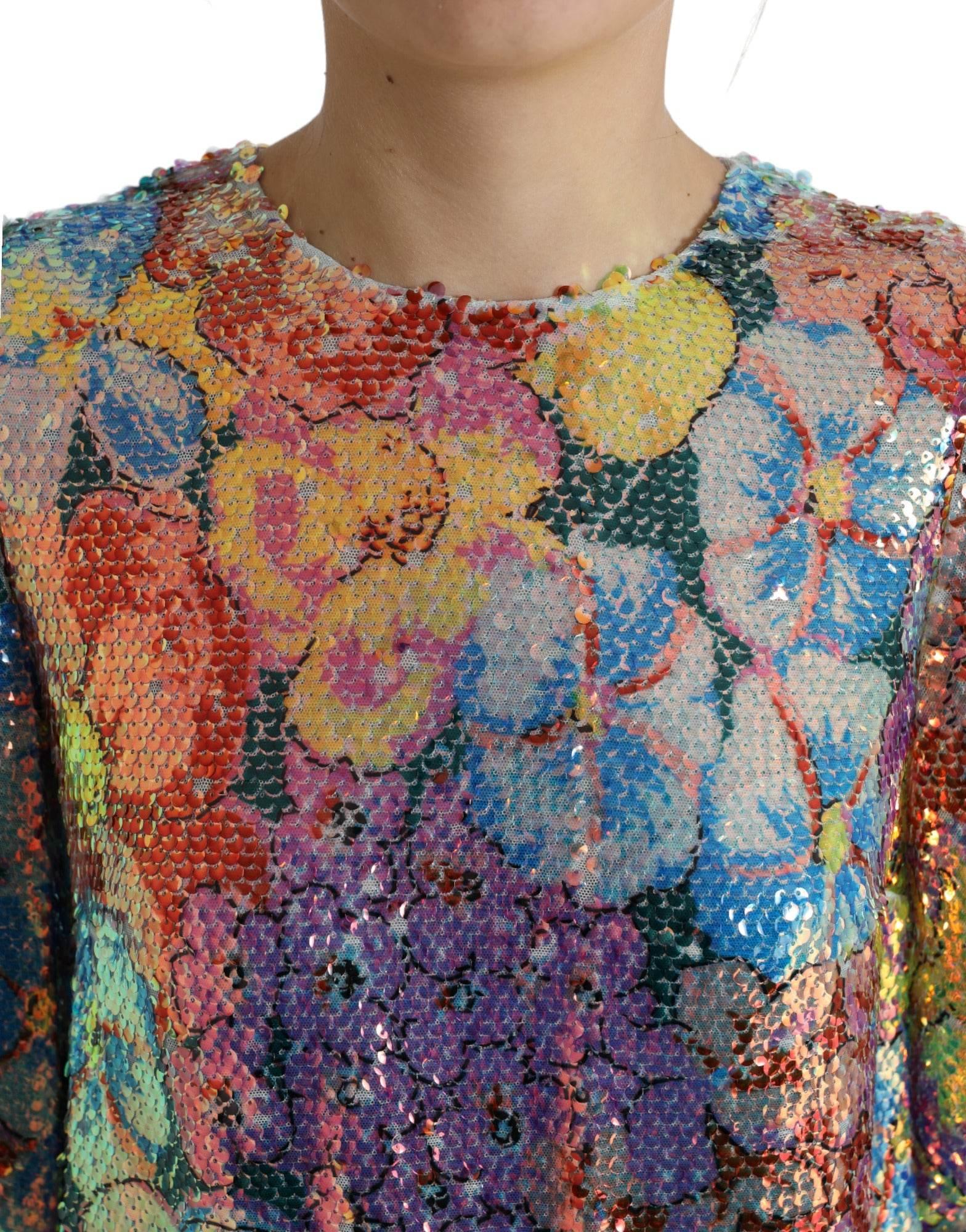 Dolce & Gabbana Elegant Floral Sequined Mini Dress - Hilstor