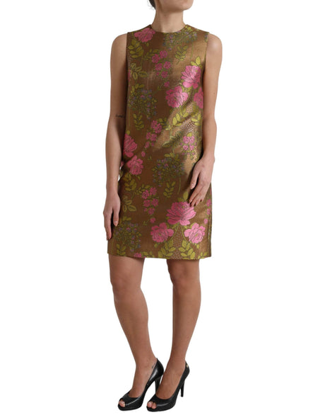 Dolce & Gabbana Brown Floral Jacquard Sleeveless Mini Dress - Hilstor