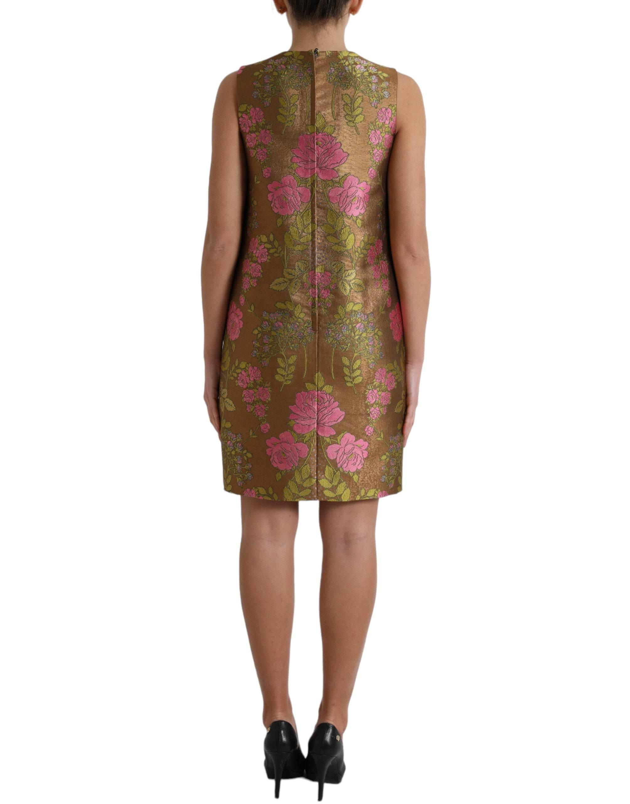 Dolce & Gabbana Brown Floral Jacquard Sleeveless Mini Dress - Hilstor