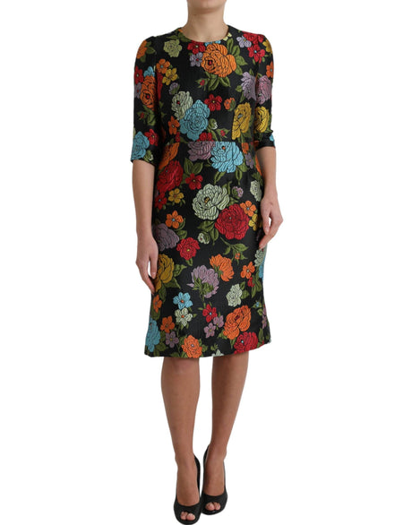 Dolce & Gabbana Black Floral Embroidery Knee Length Dress - Hilstor