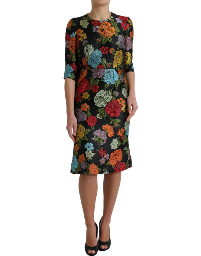 Dolce & Gabbana Black Floral Embroidery Knee Length Dress - Hilstor