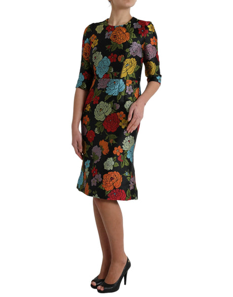 Dolce & Gabbana Black Floral Embroidery Knee Length Dress - Hilstor