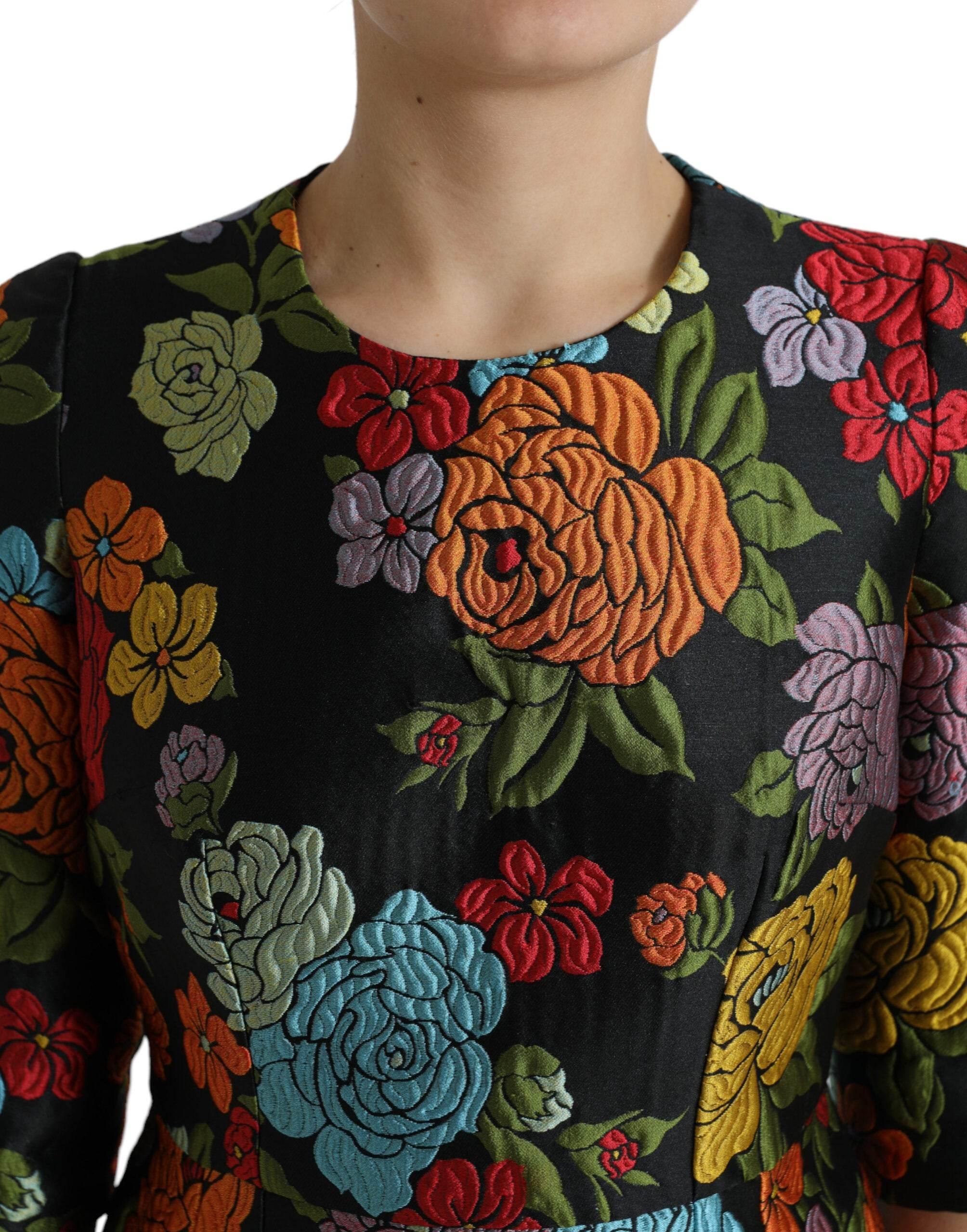 Dolce & Gabbana Black Floral Embroidery Knee Length Dress - Hilstor
