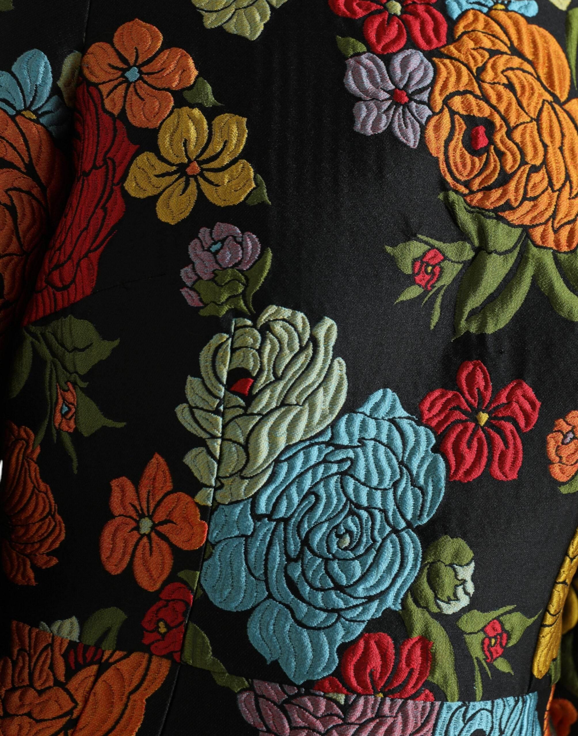 Dolce & Gabbana Black Floral Embroidery Knee Length Dress - Hilstor