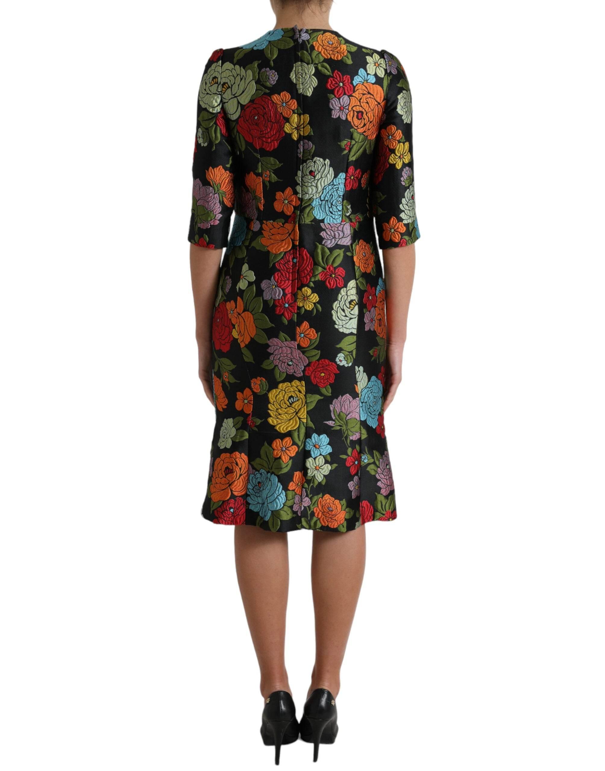 Dolce & Gabbana Black Floral Embroidery Knee Length Dress - Hilstor