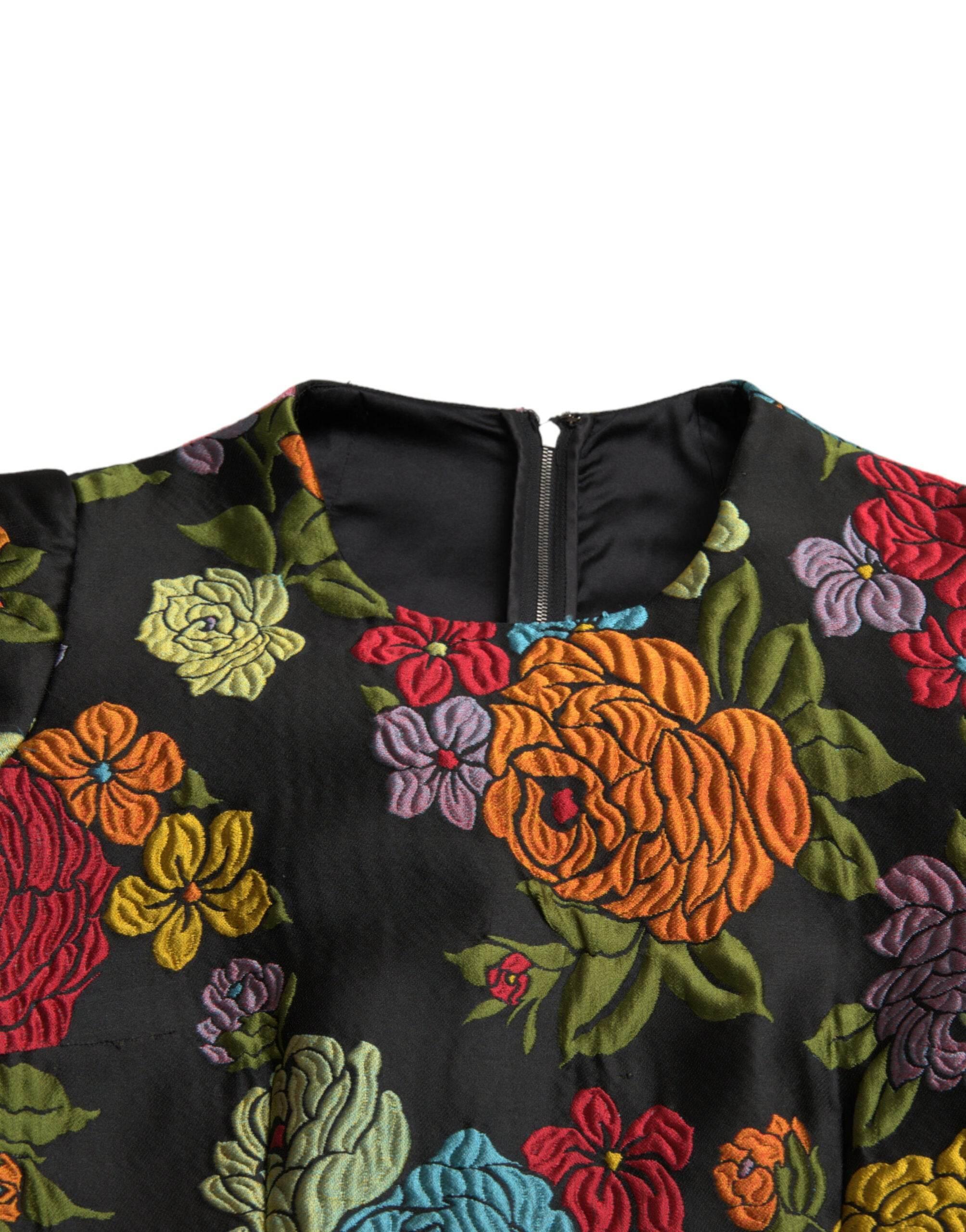 Dolce & Gabbana Black Floral Embroidery Knee Length Dress - Hilstor