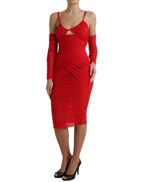 Dolce & Gabbana Red Nylon Stretch Cut Out Midi Dress - Hilstor