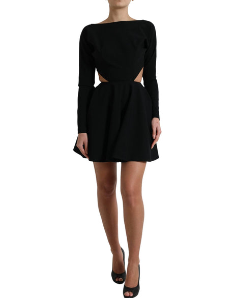 Dolce & Gabbana Black Viscose Cut Out A-line Long Sleeves Mini Dress - Hilstor