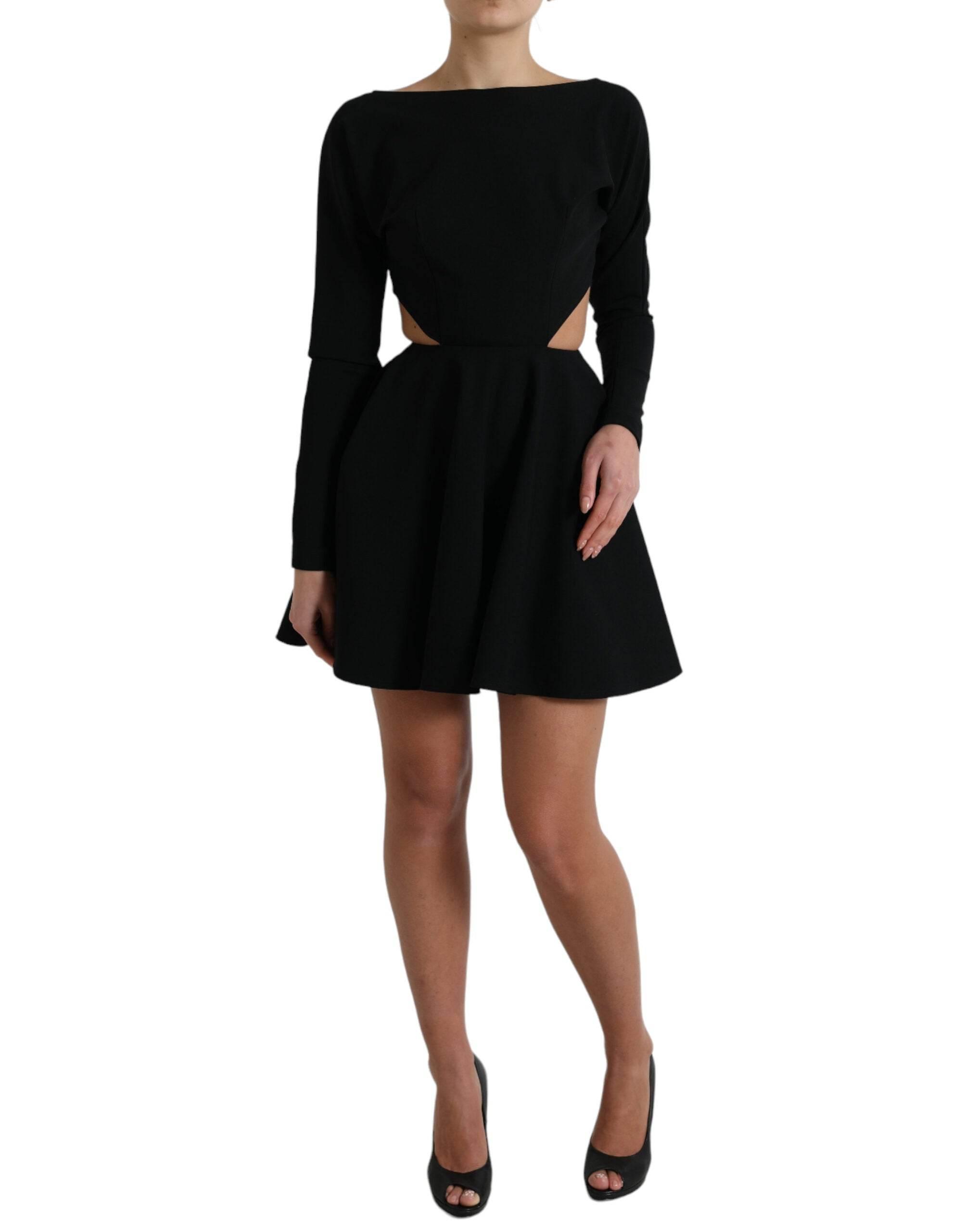 Dolce & Gabbana Black Viscose Cut Out A-line Long Sleeves Mini Dress - Hilstor