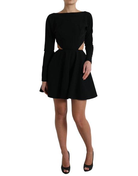 Dolce & Gabbana Black Viscose Cut Out A-line Long Sleeves Mini Dress - Hilstor