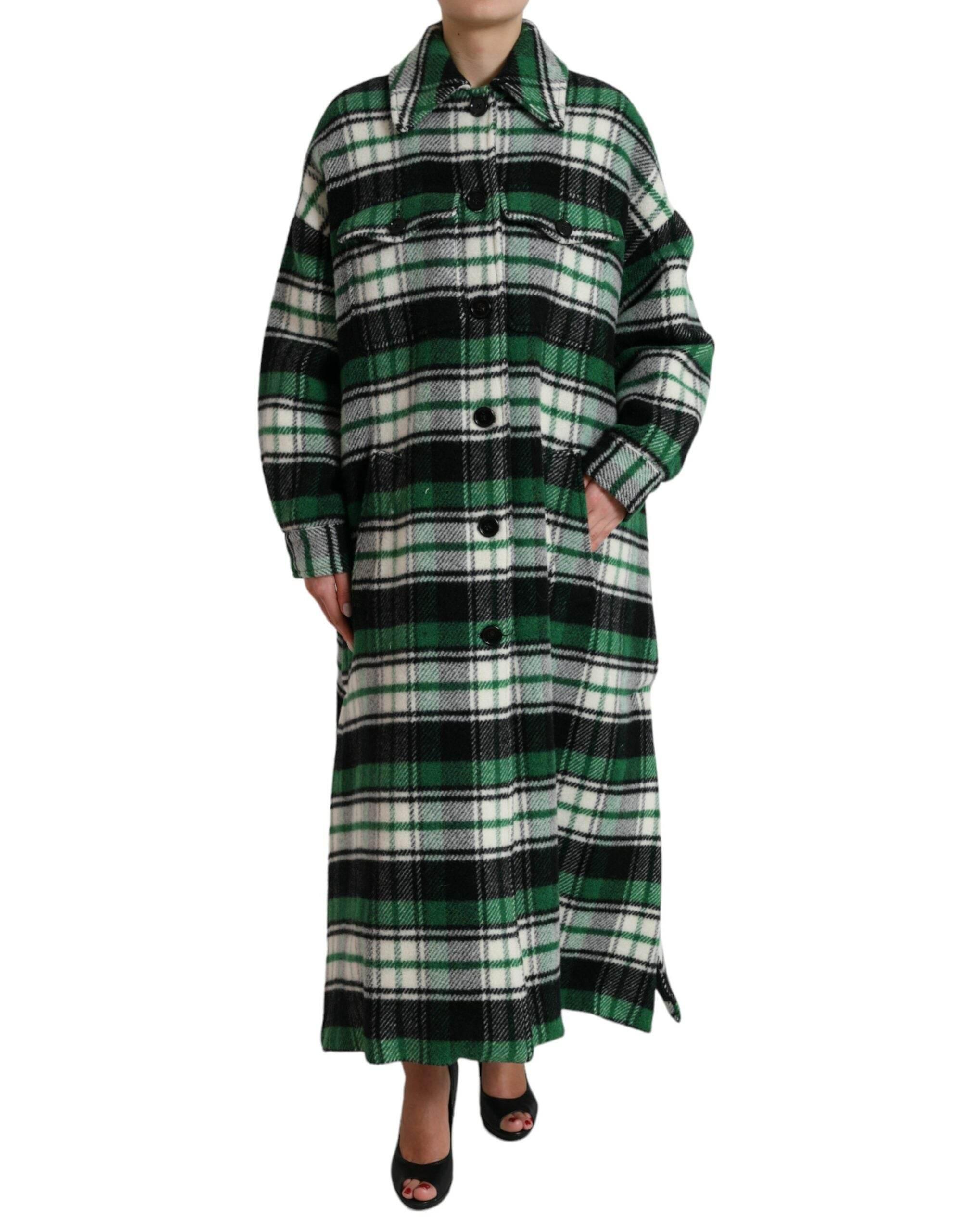Dolce & Gabbana Green Plaid Long Sleeve Casual Coat Jacket - Hilstor