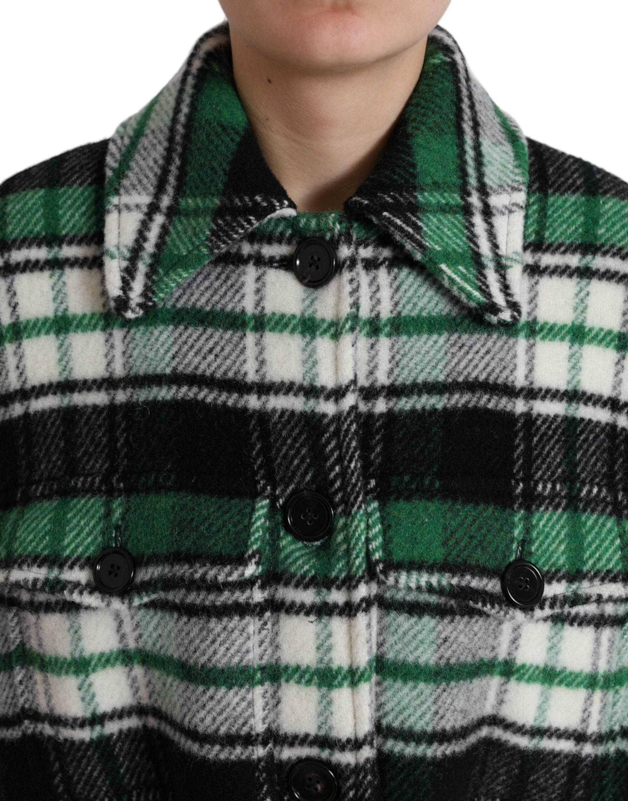 Dolce & Gabbana Green Plaid Long Sleeve Casual Coat Jacket - Hilstor