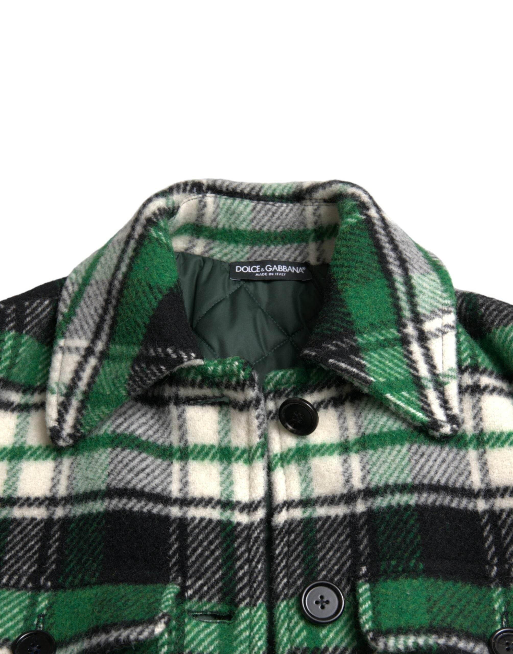 Dolce & Gabbana Green Plaid Long Sleeve Casual Coat Jacket - Hilstor