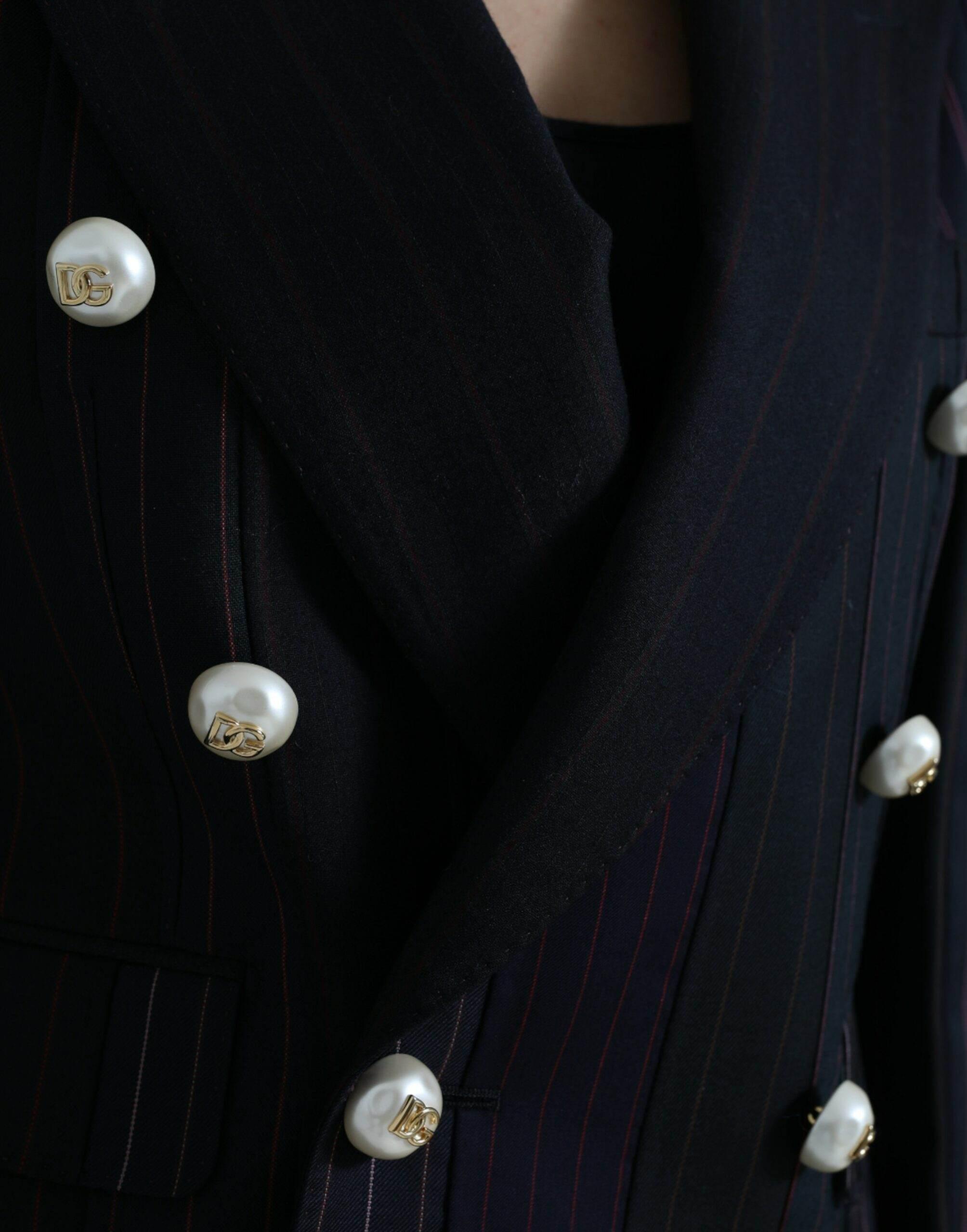 Dolce & Gabbana Elegant Striped Double Breasted Wool Blazer - Hilstor