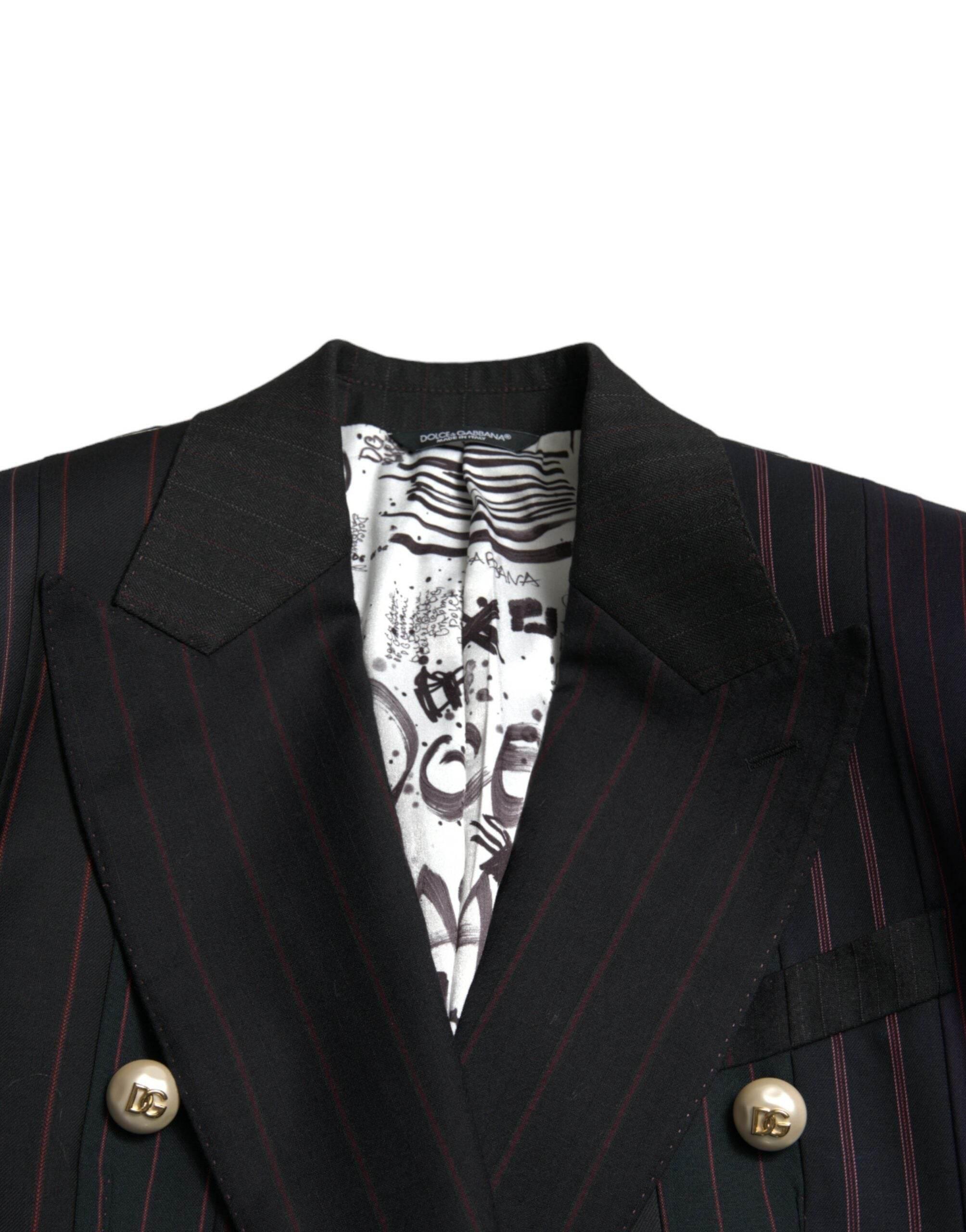 Dolce & Gabbana Elegant Striped Double Breasted Wool Blazer - Hilstor