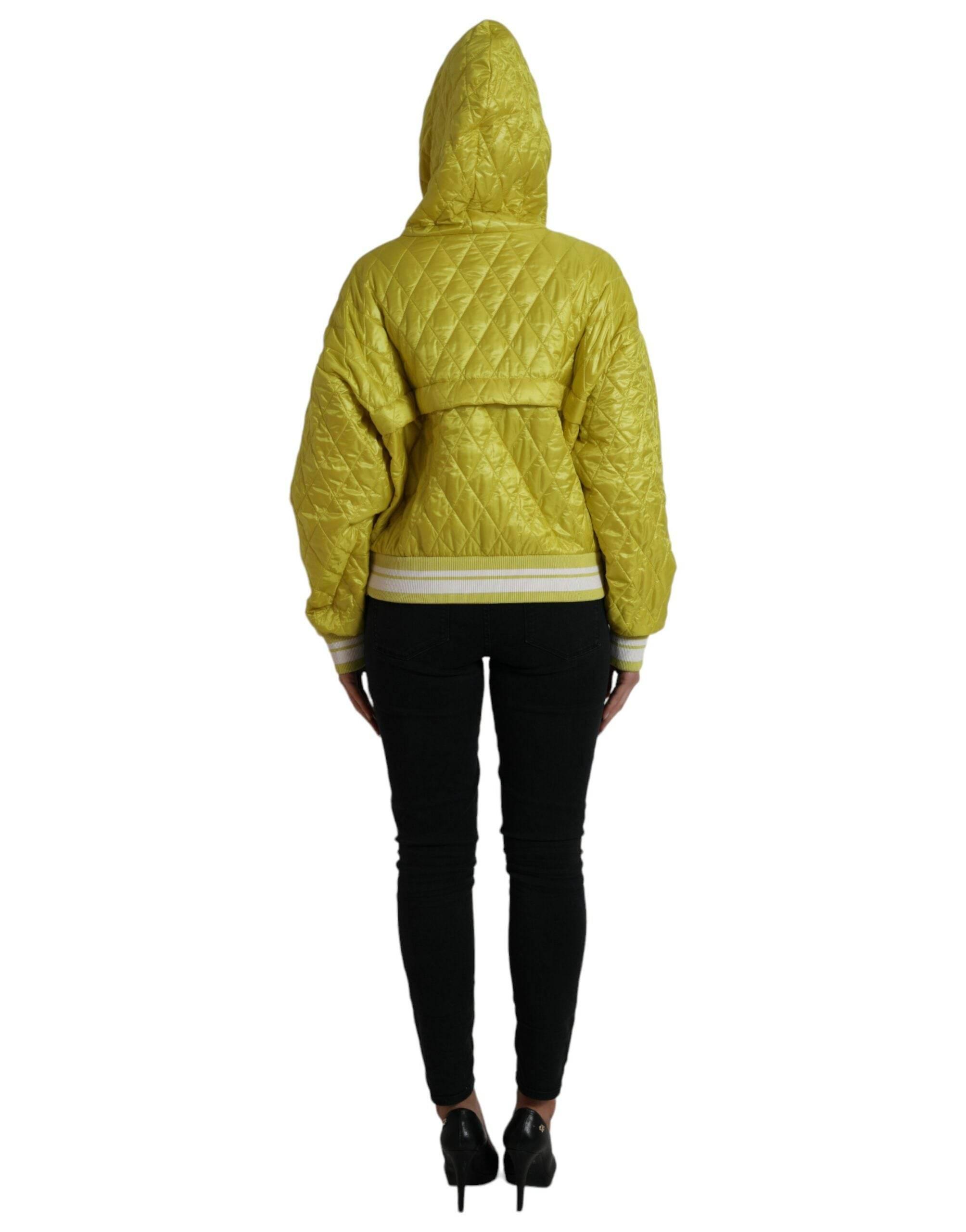 Dolce & Gabbana Yellow Nylon Quilted Hooded Pullover Jacket - Hilstor