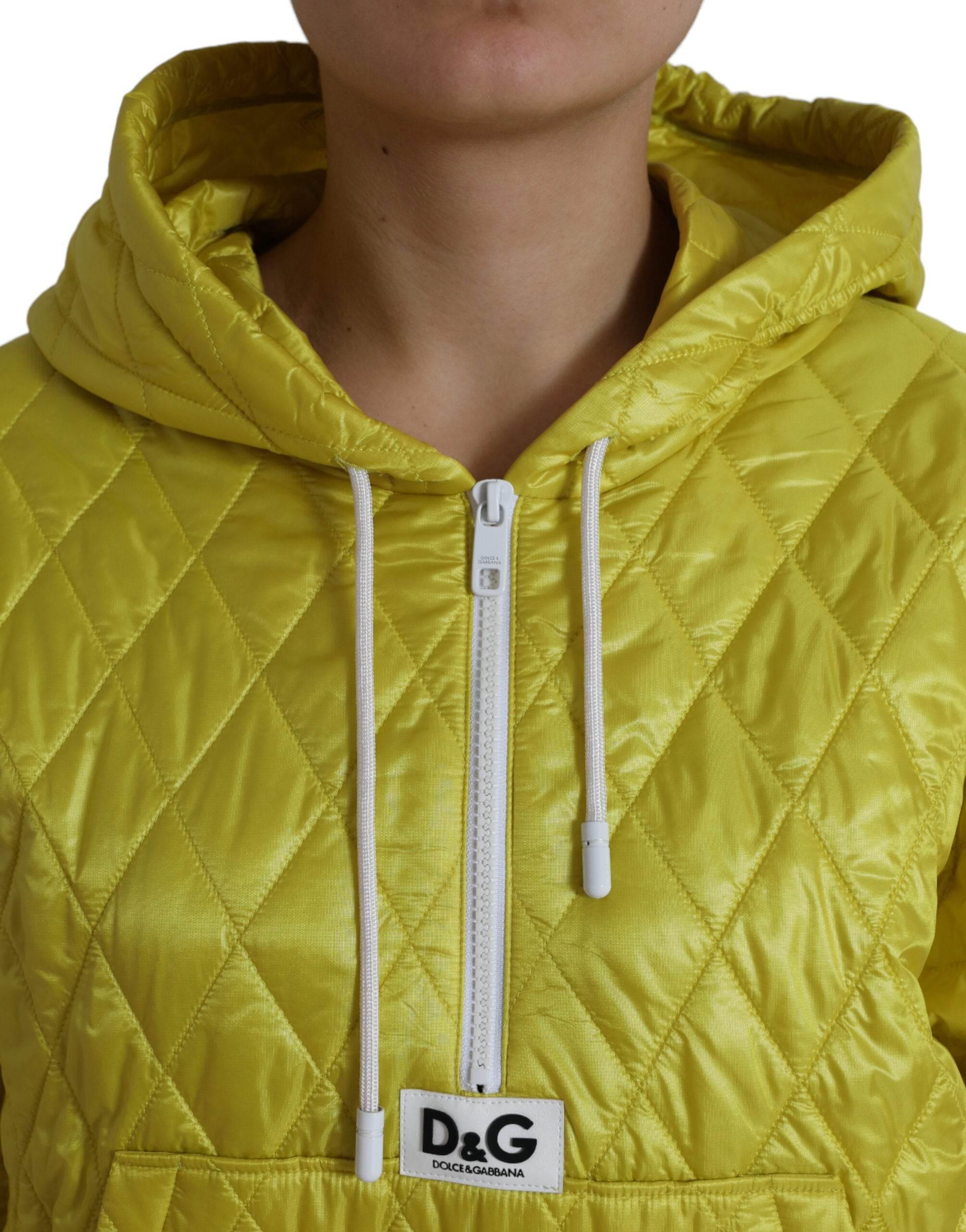 Dolce & Gabbana Yellow Nylon Quilted Hooded Pullover Jacket - Hilstor