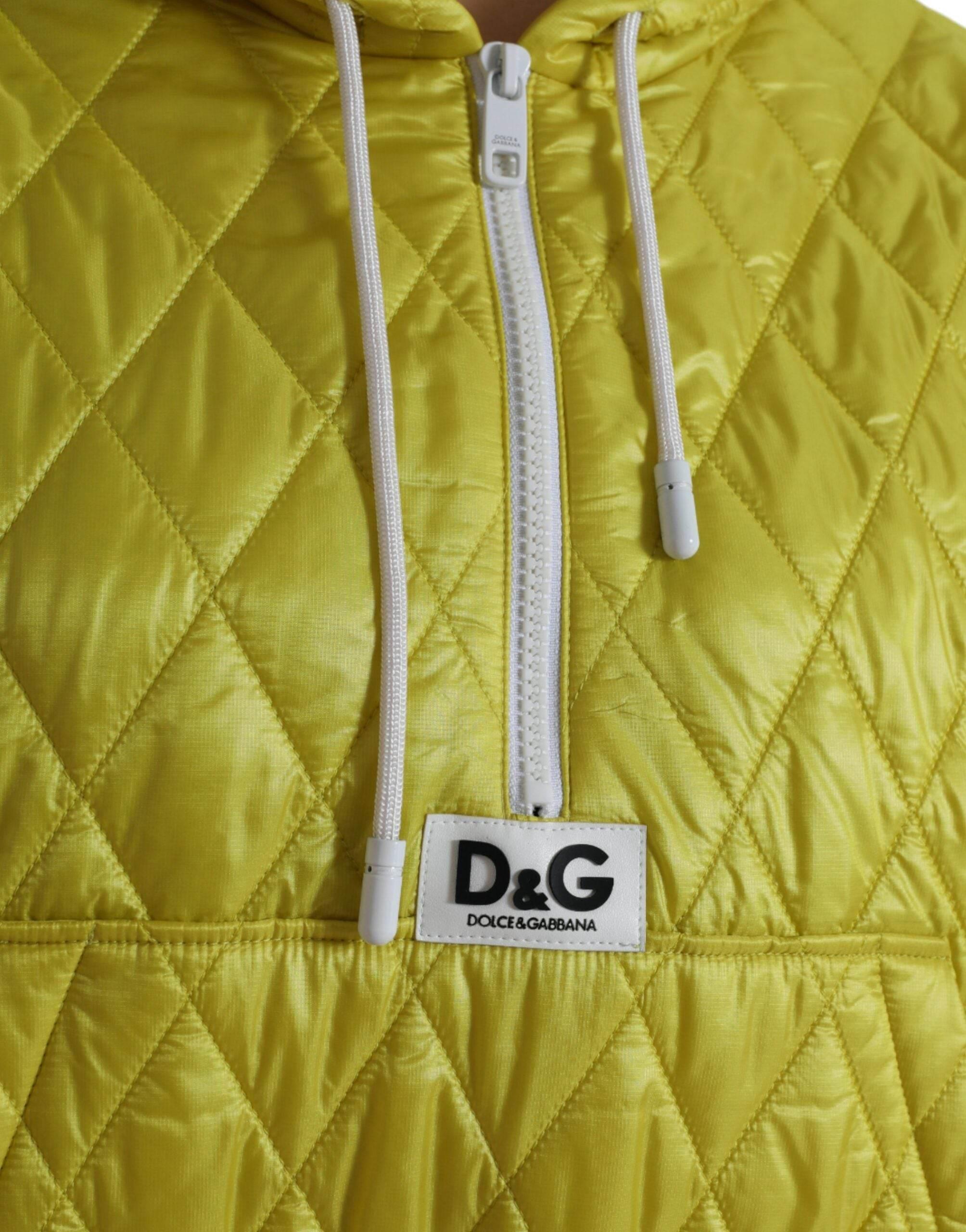 Dolce & Gabbana Yellow Nylon Quilted Hooded Pullover Jacket - Hilstor
