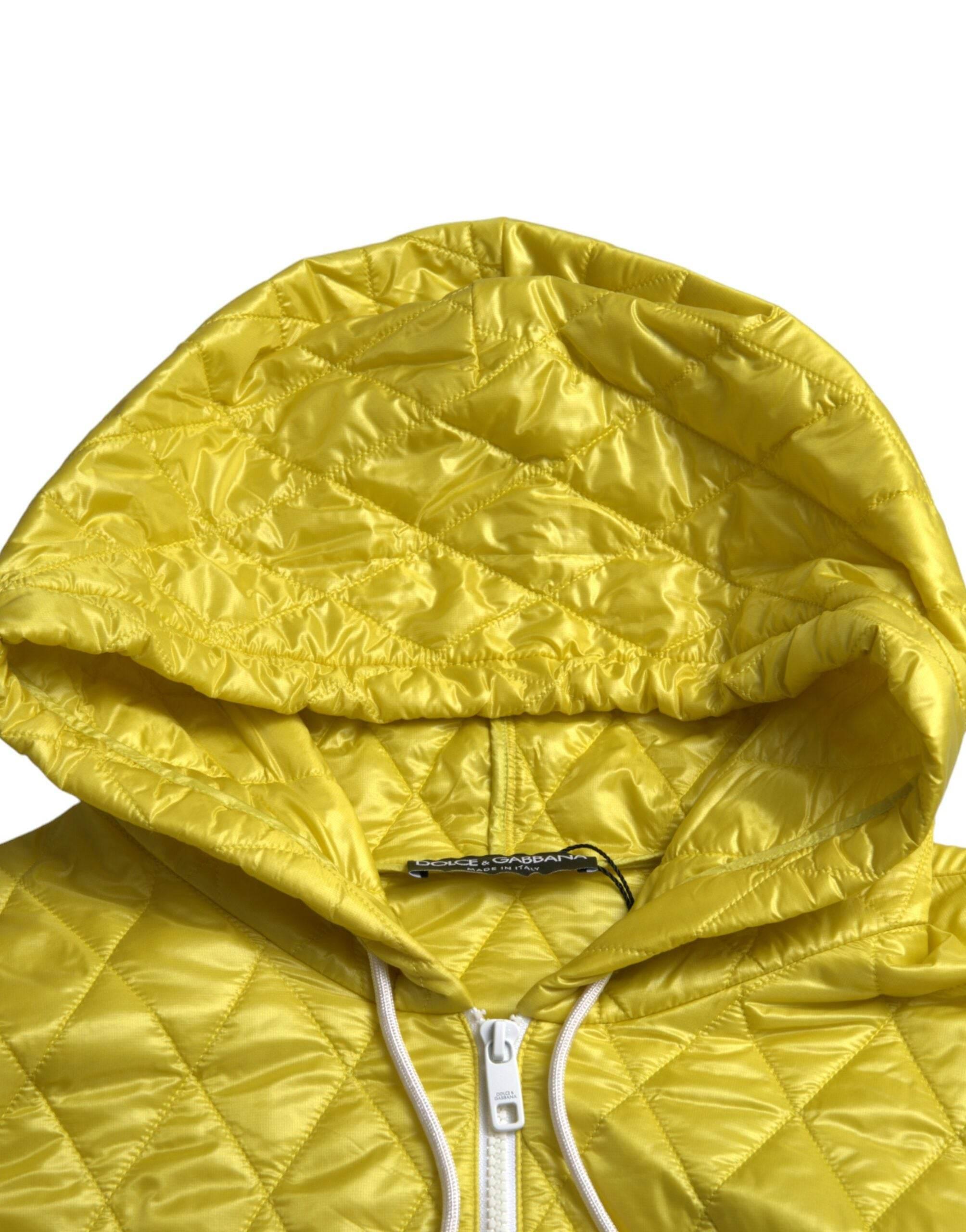 Dolce & Gabbana Yellow Nylon Quilted Hooded Pullover Jacket - Hilstor