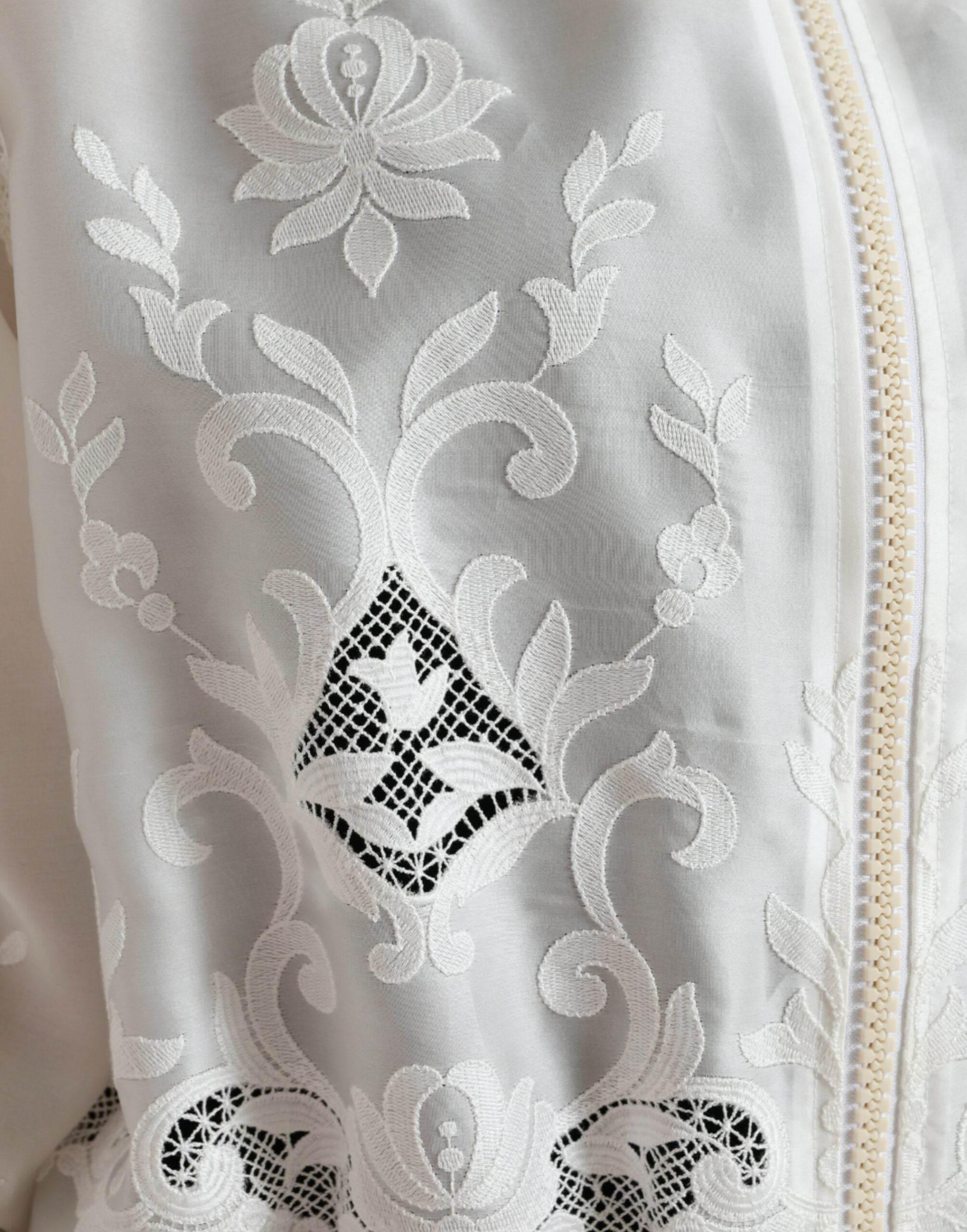 Dolce & Gabbana White Floral Lace Silk Full Zip Bomber Jacket - Hilstor