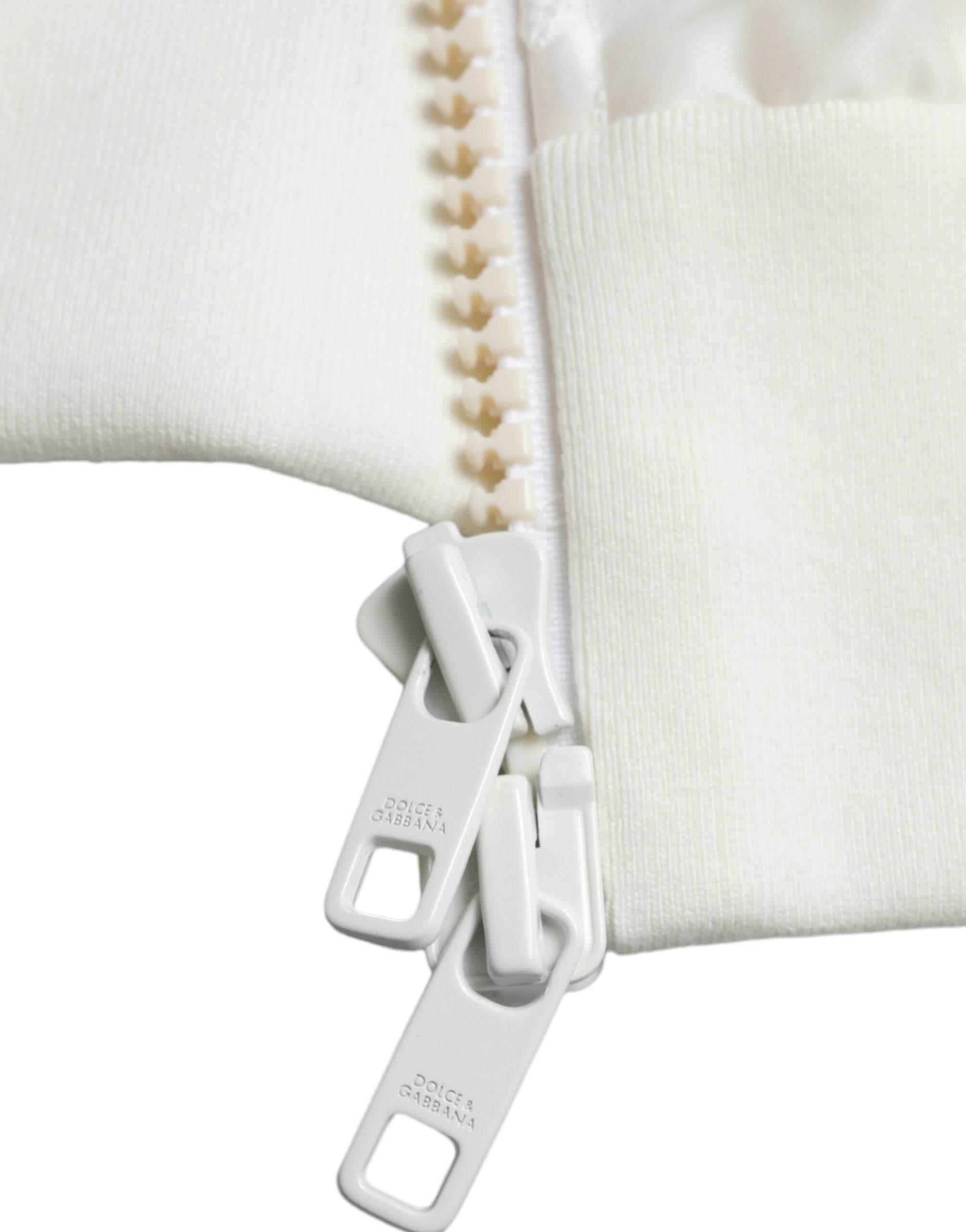 Dolce & Gabbana White Floral Lace Silk Full Zip Bomber Jacket - Hilstor