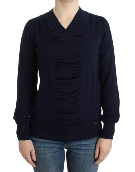 Costume National Dark blue V-neck wool sweater - Hilstor