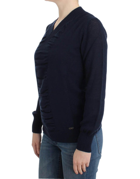 Costume National Dark blue V-neck wool sweater - Hilstor