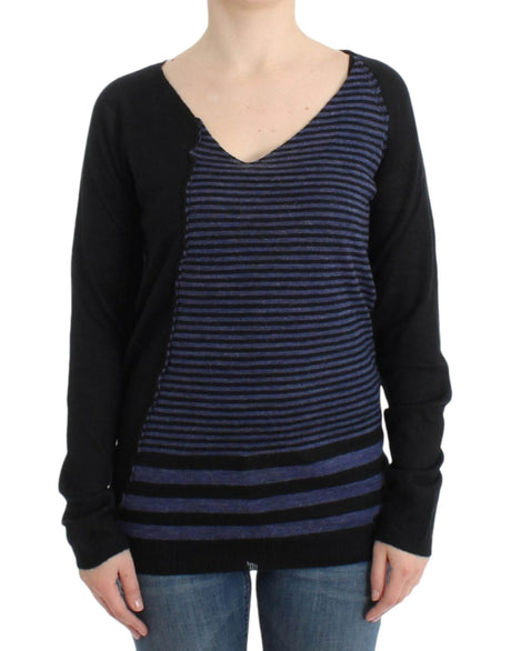 Costume National Black striped V-neck sweater - Hilstor