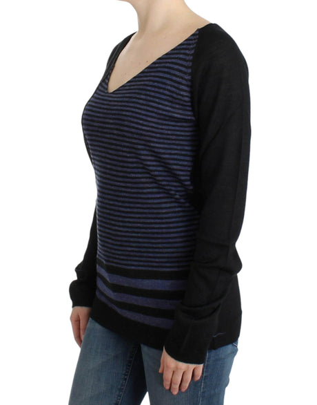 Costume National Black striped V-neck sweater - Hilstor