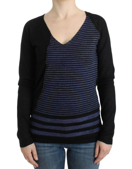 Costume National Black striped V-neck sweater - Hilstor