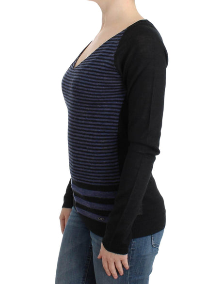 Costume National Black striped V-neck sweater - Hilstor