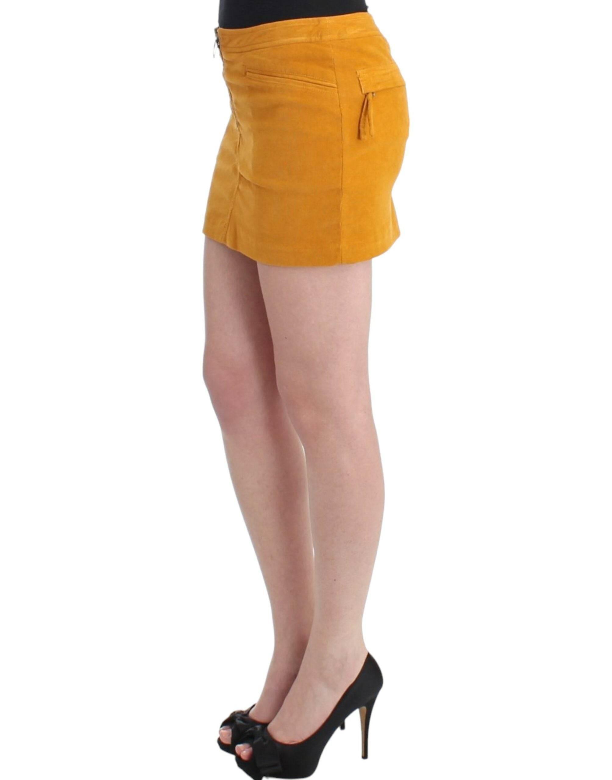 Costume National Chic Yellow Corduroy Mini Skirt - Hilstor