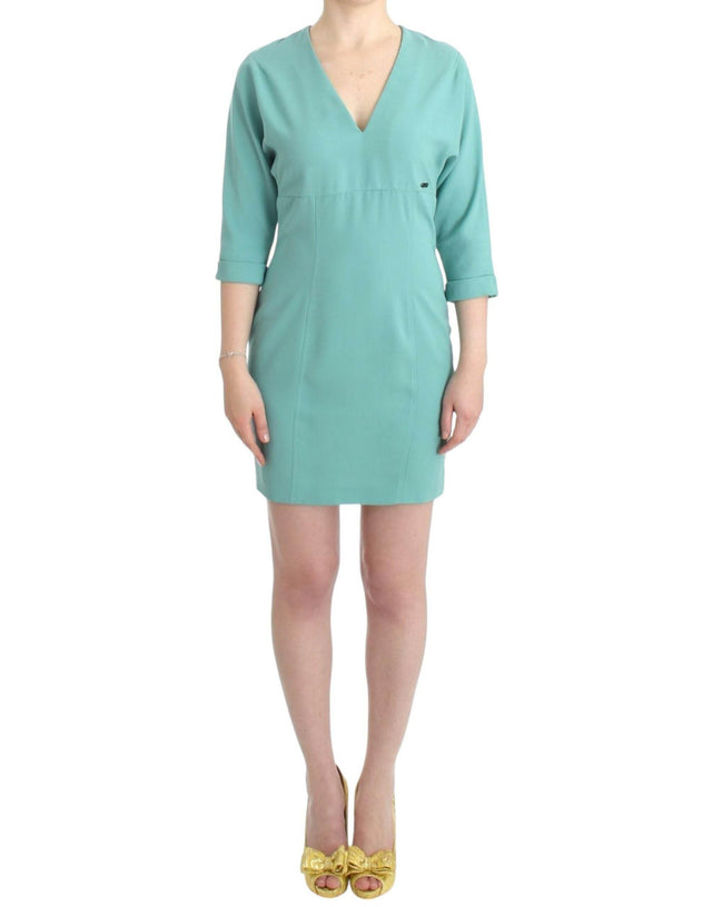 Costume National Elegant Green V-Neck Midi Dress - Hilstor