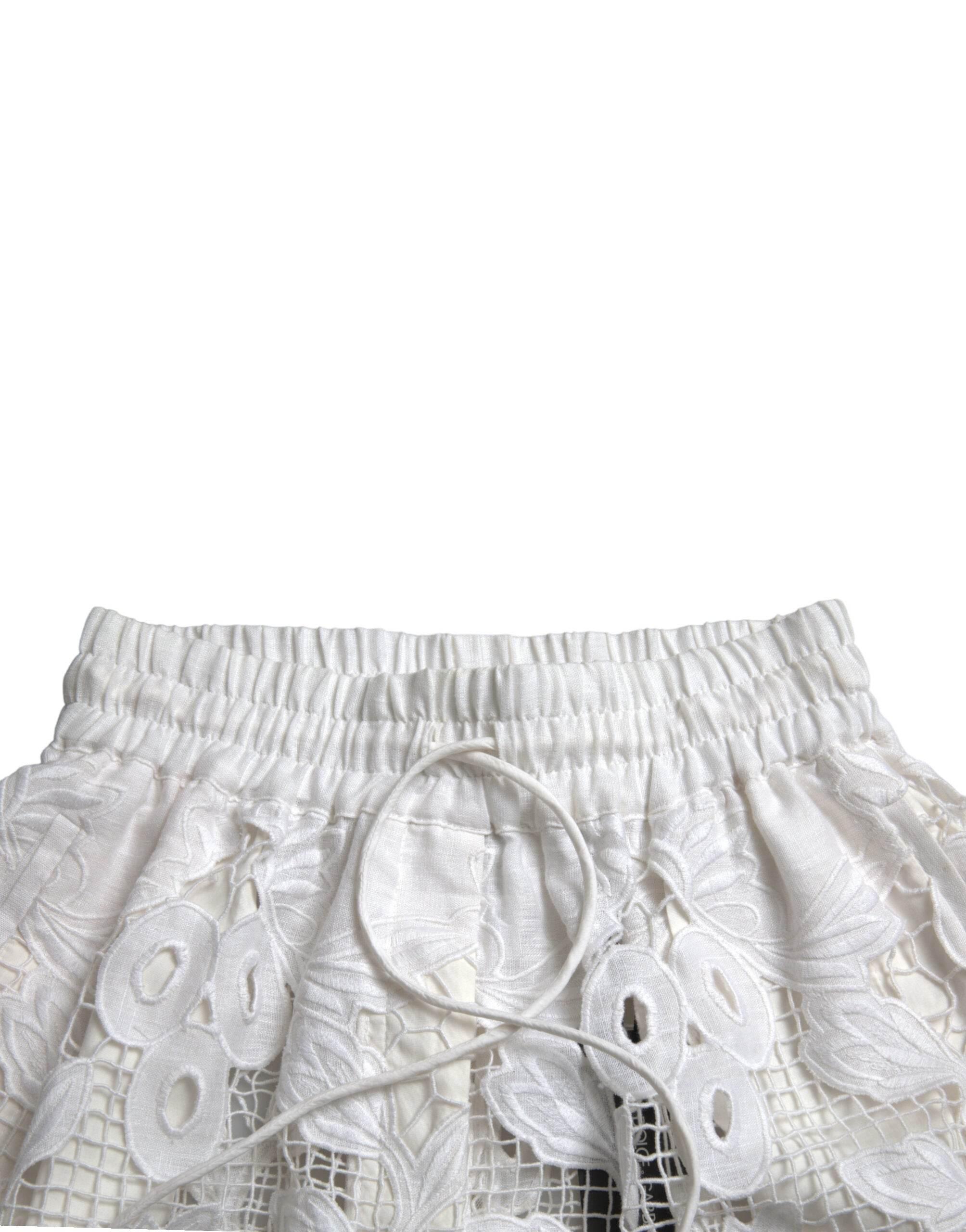 Dolce & Gabbana Chic High-Waisted Lace Shorts in Pure White - Hilstor