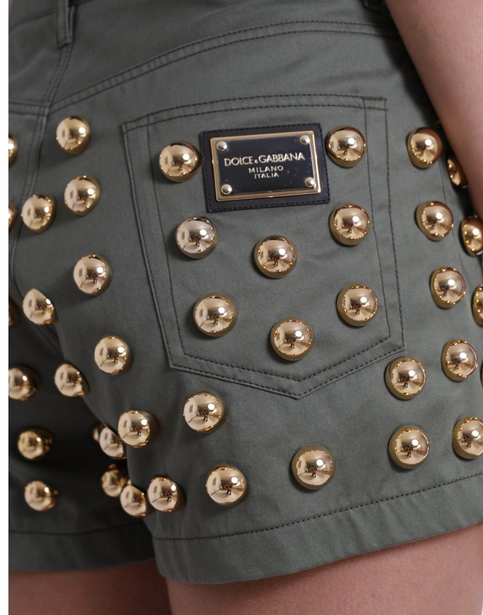 Dolce & Gabbana Emerald High Waist Embellished Shorts - Hilstor