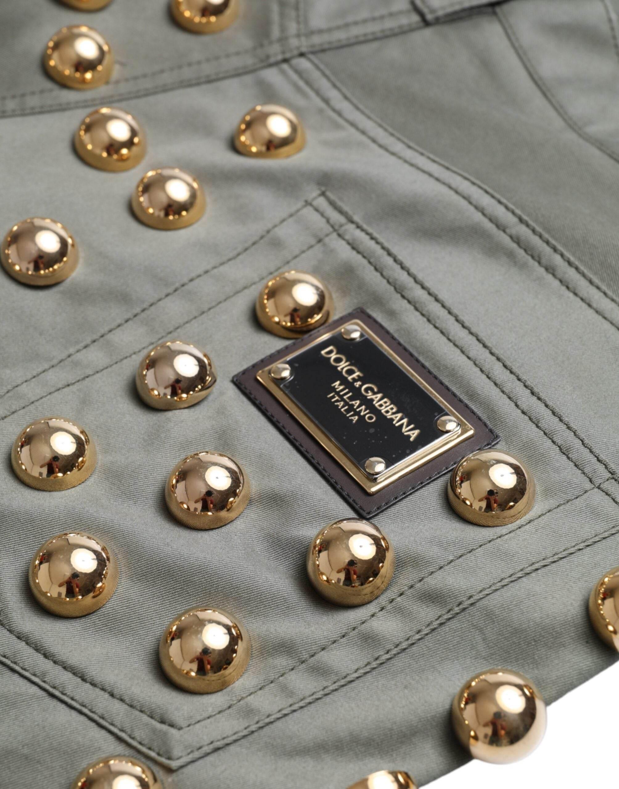 Dolce & Gabbana Emerald High Waist Embellished Shorts - Hilstor