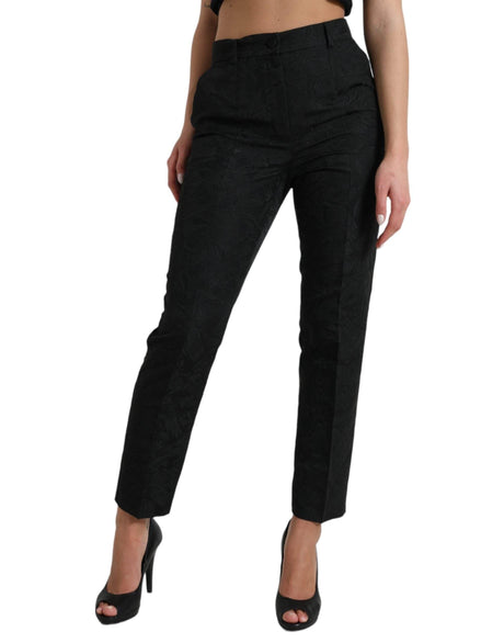Dolce & Gabbana Black Polyester High Waist Tapered Pants - Hilstor